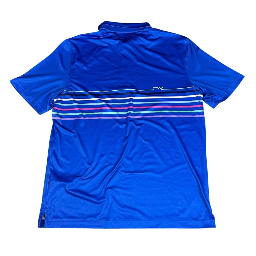 Vineyard Vines Polo Mens M‎ Blue Multi-Color Striped Performance Short Sleeve